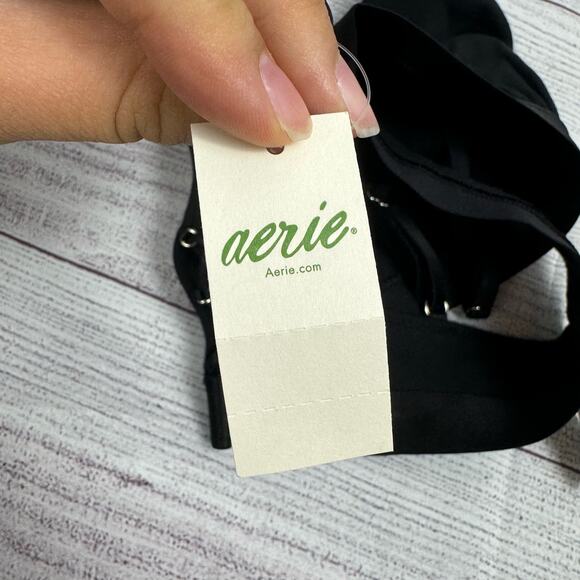 Aerie Black Square Neck Unlined Strappy Lace Up Side Bralette Size Small - Picture 9 of 10